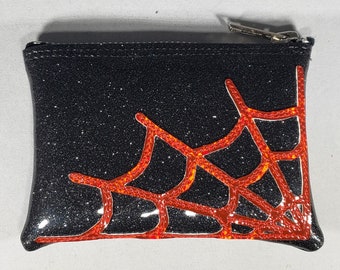 COIN PURSE Black Metalflake Vinyl w/ Red Hologram Spiderweb
