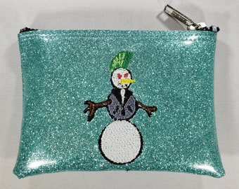 COIN PURSE Light Ocean Matte Metalflake Vinyl with Multicolor Punk Snowman