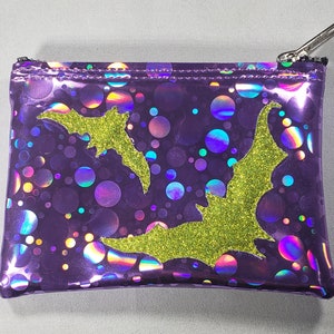 COIN PURSE Lilac Bubble Hologram Vinyl with Lime Matte Metalflake Bats afbeelding 1