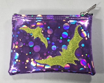 COIN PURSE Lilac Bubble Hologram Vinyl with Lime Matte Metalflake Bats