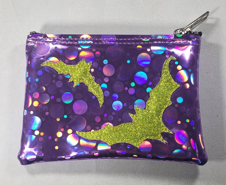 COIN PURSE Lilac Bubble Hologram Vinyl with Lime Matte Metalflake Bats afbeelding 1