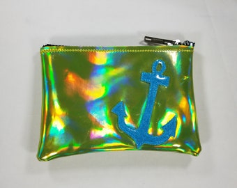 COIN PURSE Vinilo holograma amarillo con anclaje de escamas de metal azul claro