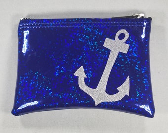 COIN PURSE Dark Blue Hologram Glitter vinyl with Platinum Metalflake Anchor