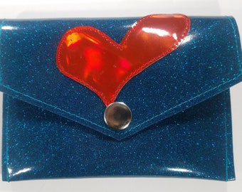 SNAP WALLET Turquoise metalflake vinyl with red hologram Heart