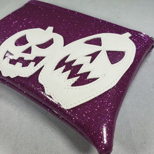 COIN PURSE Grape Metalflake vinyl with white glow-in-the-dark pumpkins image 4