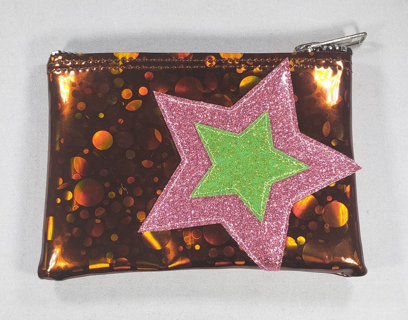 COIN PURSE Brown Bubble Hologram Vinyl w/ Pink Matte & Lime Metalflake Vinyl Stars 画像 1