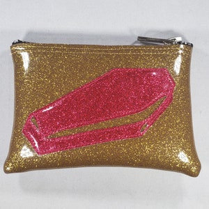 COIN PURSE Dark Gold Metalflake Vinyl with Dark Pink Matte Metalflake Coffin image 1