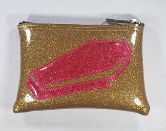 COIN PURSE Dark Gold Metalflake Vinyl with Dark Pink Matte Metalflake Coffin