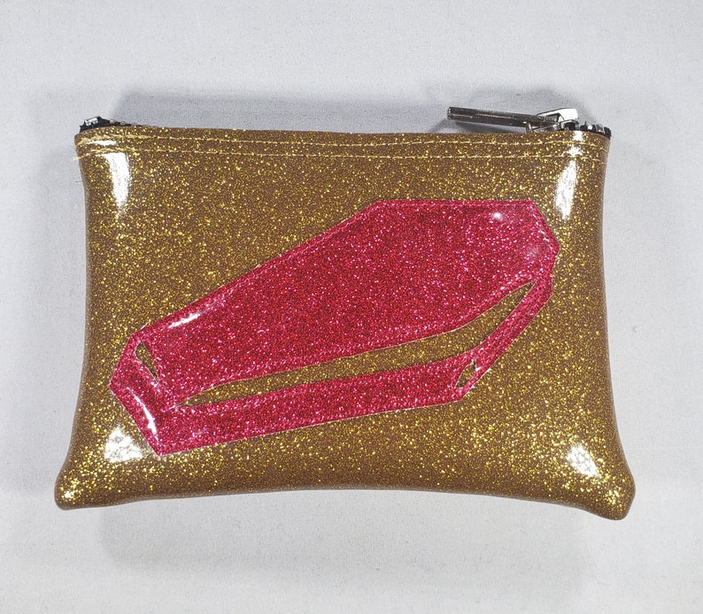 COIN PURSE Dark Gold Metalflake Vinyl with Dark Pink Matte Metalflake Coffin image 1