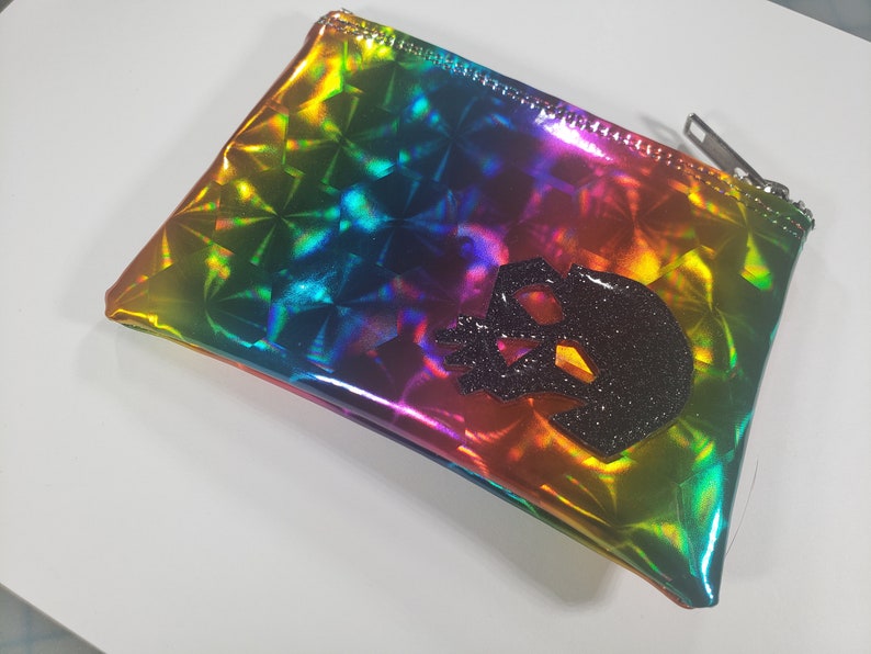 COIN PURSE Rainbow Honeycomb vinyl with a Black Metalflake Skull image 3