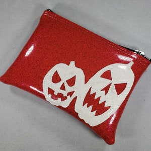 COIN PURSE Hot Pink Metalflake vinyl with White Iridescent Metalflake Vinyl Pumpkins image 3