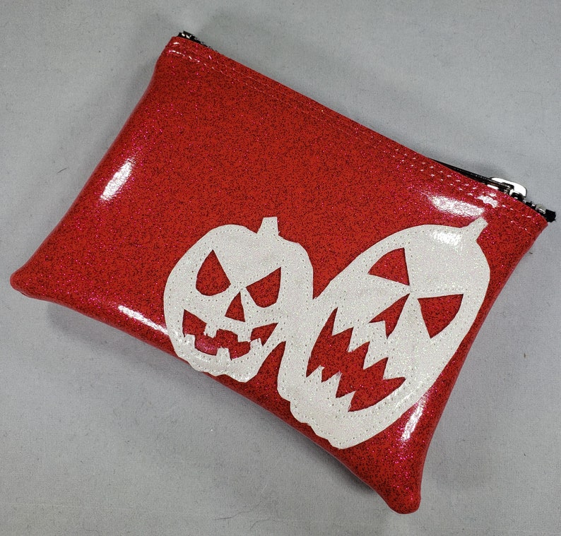 COIN PURSE Hot Pink Metalflake vinyl with White Iridescent Metalflake Vinyl Pumpkins image 3