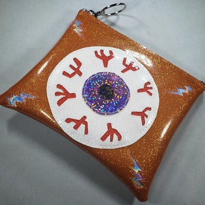 MAKE UP BAG Orange Metalflake vinyl with Lilac Hologram Glitter Eyeball & Silver Hologram Glitter bolts image 3