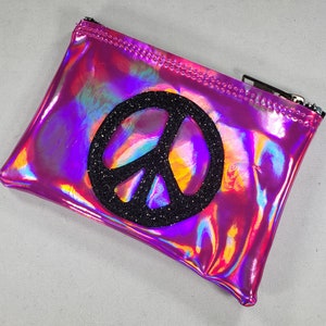 COIN PURSE Pink Hologram vinyl with a Black Metalflake Peace Symbol image 3