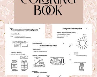 Libro da colorare di farmacologia infermieristica, libro da colorare di medicina, guida allo studio di farmacologia, guida allo studio NCLEX, guida allo studio della scuola infermieristica, infermieristica