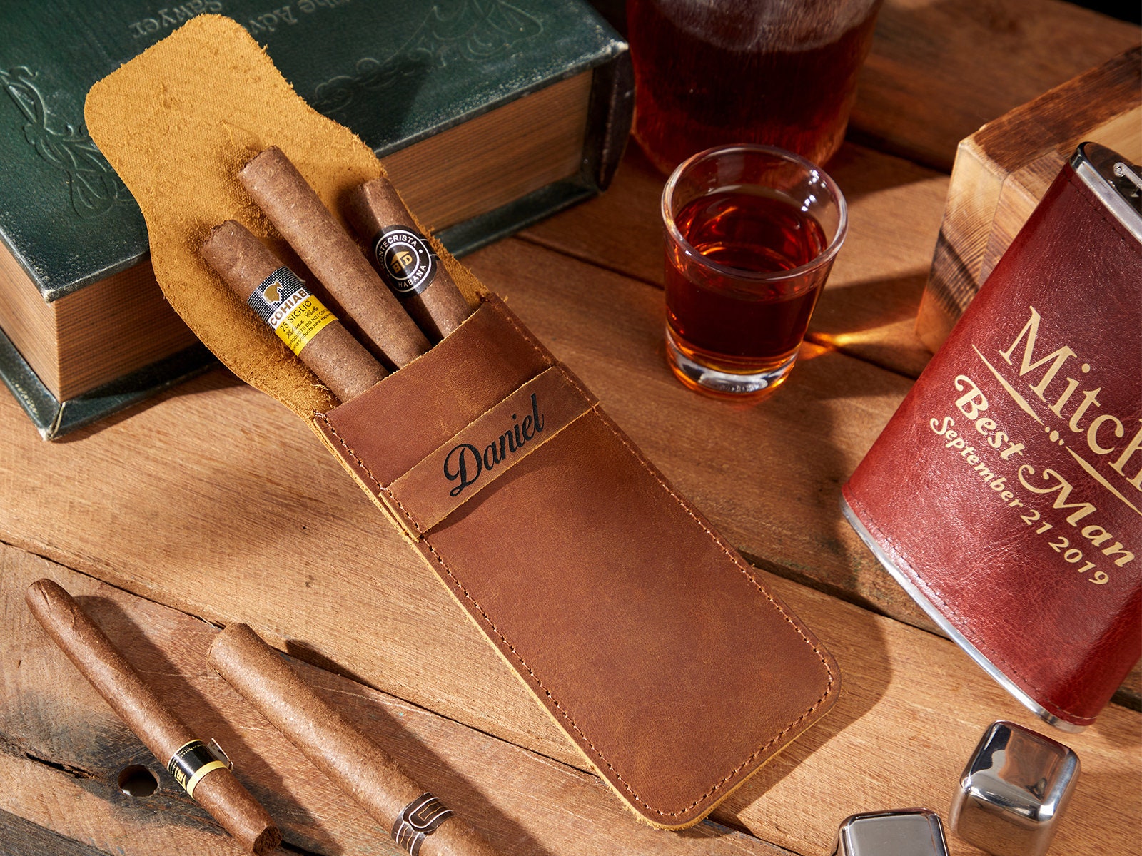 Personalized Leather Cigar Case,engraved Leather Cigar Case,groomsmen ...
