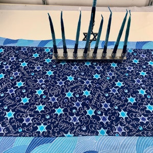 Chanukah Hanukkah Table Runner Reversible Happy Hanukkah and Jewish Stars