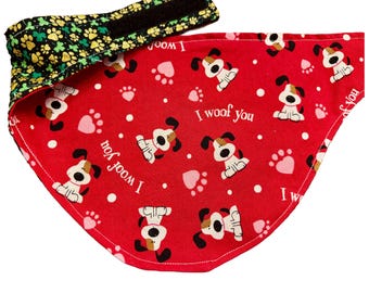 St. Patrick's Day Valentines Day Reversible Dog Bandana Hook and Loop closure