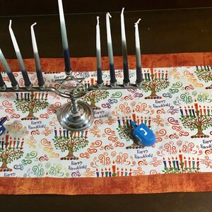 Happy Hanukkah blue table runner