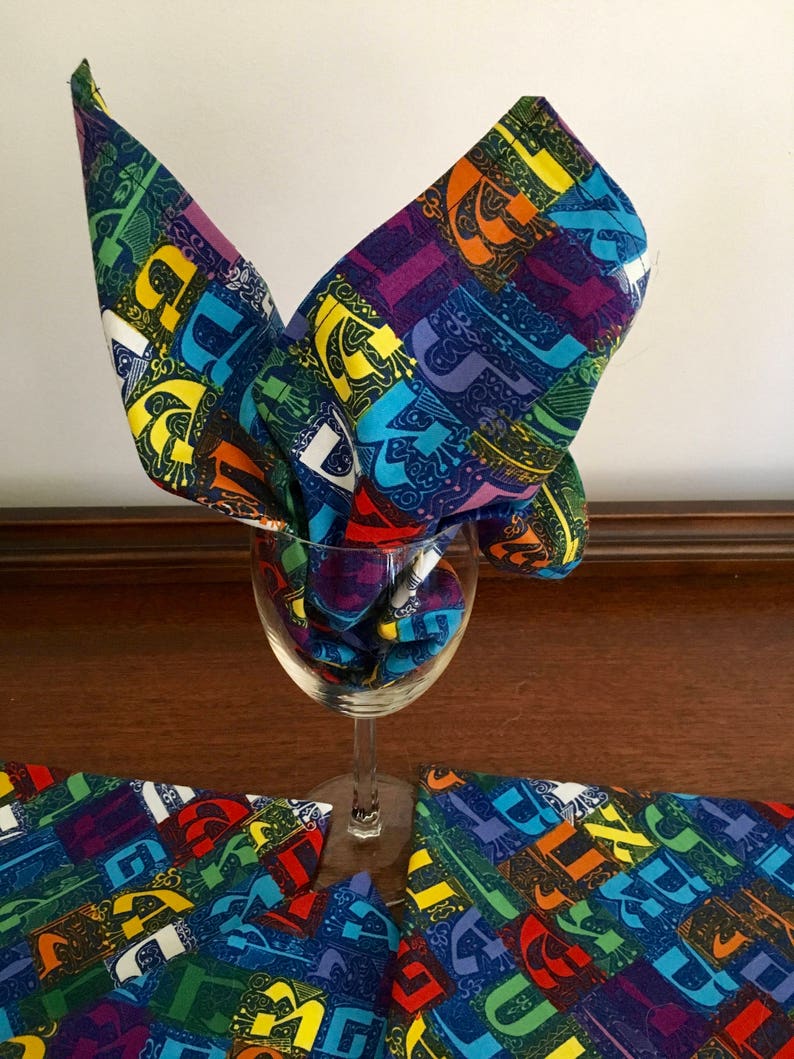Aleph Bet hebrew letter reusable cloth napkins Jewish