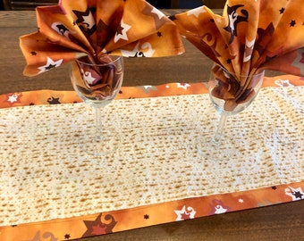 PASSOVER Table Runner reversible. Beautiful colors.  Matzah fabric.  Matching napkins available