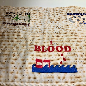 Passover Pesach Insulated Table runner 10 Ten plagues on Matzah Fabric