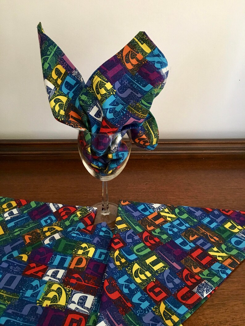 Aleph Bet hebrew letter reusable cloth napkins Jewish