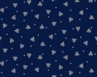 Hanukkah Fabric by Studio E Fabrics - small menorahs navy blue