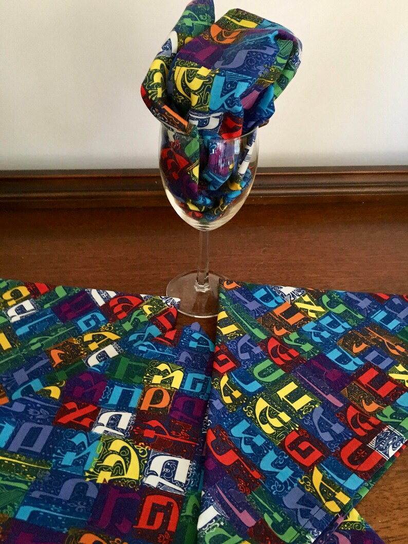 Aleph Bet hebrew letter reusable cloth napkins Jewish