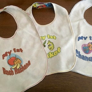 Jewish Holiday Baby Bibs set of 3 Rosh Hashana, Sukkot, Chanukah