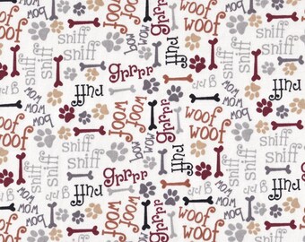 Dog Words Fabric by the yard. Woof Woof Bow Wow