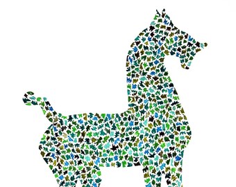Horse, Horse Art, Chinese Horse, Puzzle Pieces Horse, print of a watercolor portrait