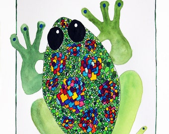 Frog Print, Whimsical Frog Print, Mardi Gras Frog, Frog from the Hidden Bamboo Forest of Saint Paul, Frog Art,