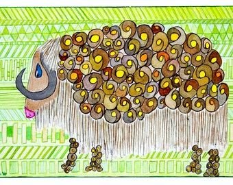 MuskOx, MuskOx Art, Alaska MuskOx MaryAnna Musk Ox, a print