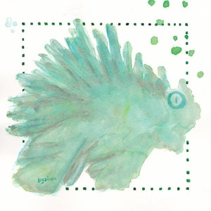 fish, fish painting, original green fish painting, Green Silk Project Runway Fish, digital print