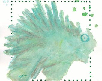 fish, fish painting, original green fish painting, Green Silk Project Runway Fish, digital print