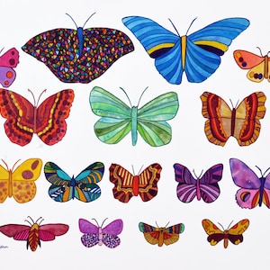 butterfly, butterfly art, butterfly painting, butterfly watercolor, 16 butterflies, original painting, original watercolor