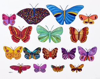 butterfly, butterfly art, butterfly painting, butterfly watercolor, 16 butterflies, original painting, original watercolor