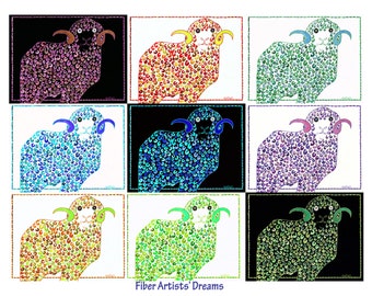 Rams Art, Ram, Lamb, Lambs, Purple Rams, Green Rams, Yellow Rams, Rams Print, 9 Rams: A fiber artist's dream