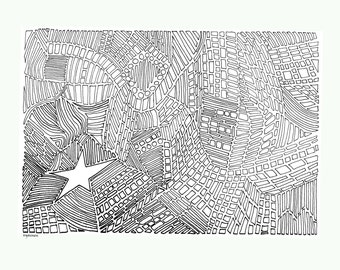 Adult Coloring, Star 4 Abstract, Abstract Neighborhood, coloring page, dollar digital download