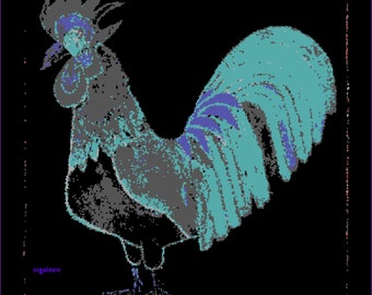 Bird, Bird Art, Rooster, Rooster Art, Whimsical Rooster, Blue Rooster, Night Rooster, Rooster Print
