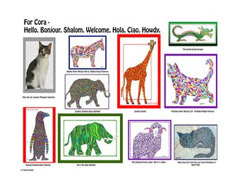 Whimsical Creatures Welcome Baby, customizable, giraffe, cats, dragon, elephants, horse, ram, penguin, unique poster