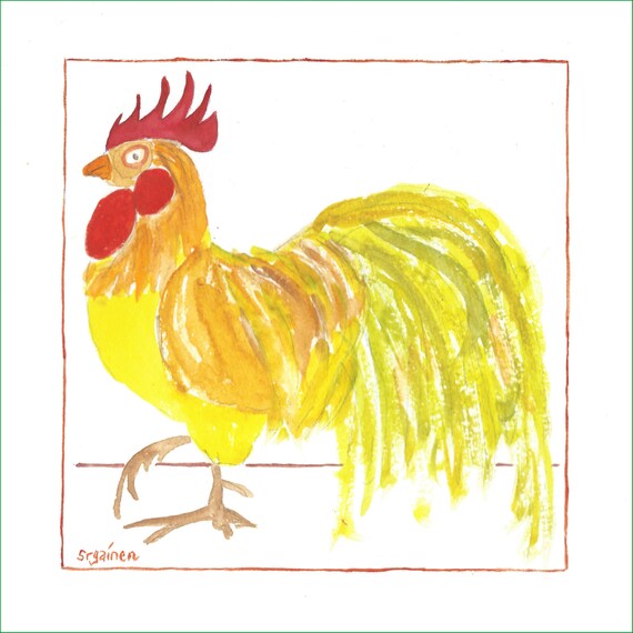 Rooster, Rooster Art, Golden Rooster, Golden Rooster Art, Chicken, Chicken Art, Golden Boy Rooster Print