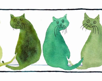 Cat, Cats, Cat art, Cats Art, 7 cats, 7 Mischief cats, 7 WHO ME? Cats PRINT