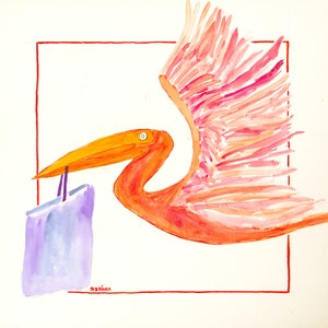 Bird art, stork art, flying stork flying stork art, Flying Stork Print