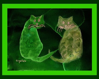 Cat Print, Cat Card, Hyperspace Cats, Two Mischief Cats from Hyperspace: Who us?
