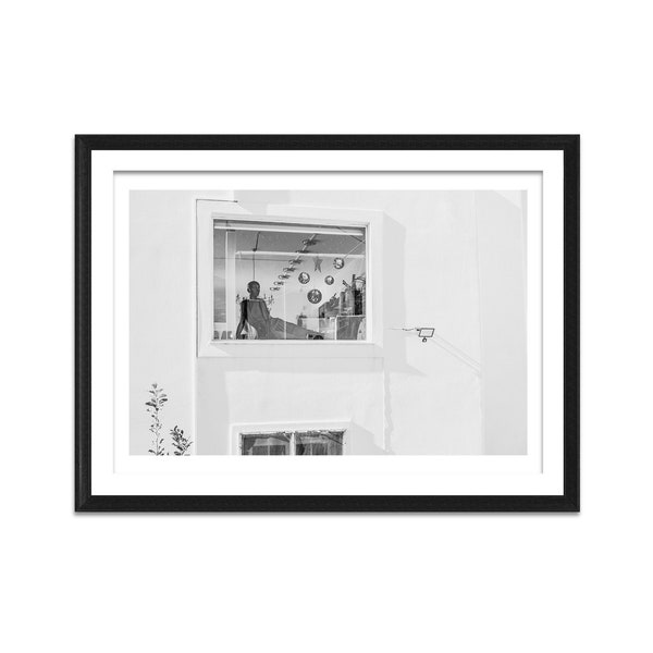 Fine Art Photography Print. Mannequin watching through the window. Greece Paros island. Home Art Decor