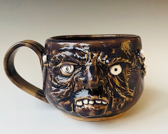 Zjelka, a purple goblin witch coffee mug handmade OOAK