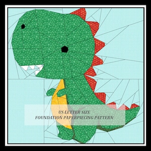 Da Dino T-Rex Quilt Block Pattern: Foundation Paper Piecing (Digital Download)