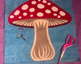 Blok kołdry „Spotted Mushroom”: wzór FPP (20 x 20 cali)
